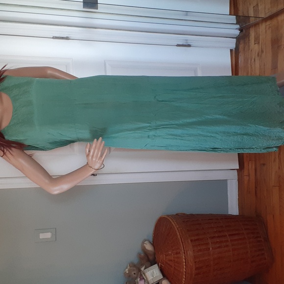 River Road Silk sage green sleeveless maxi dress Sz S/M 14" Side Slit - Picture 1 of 11
